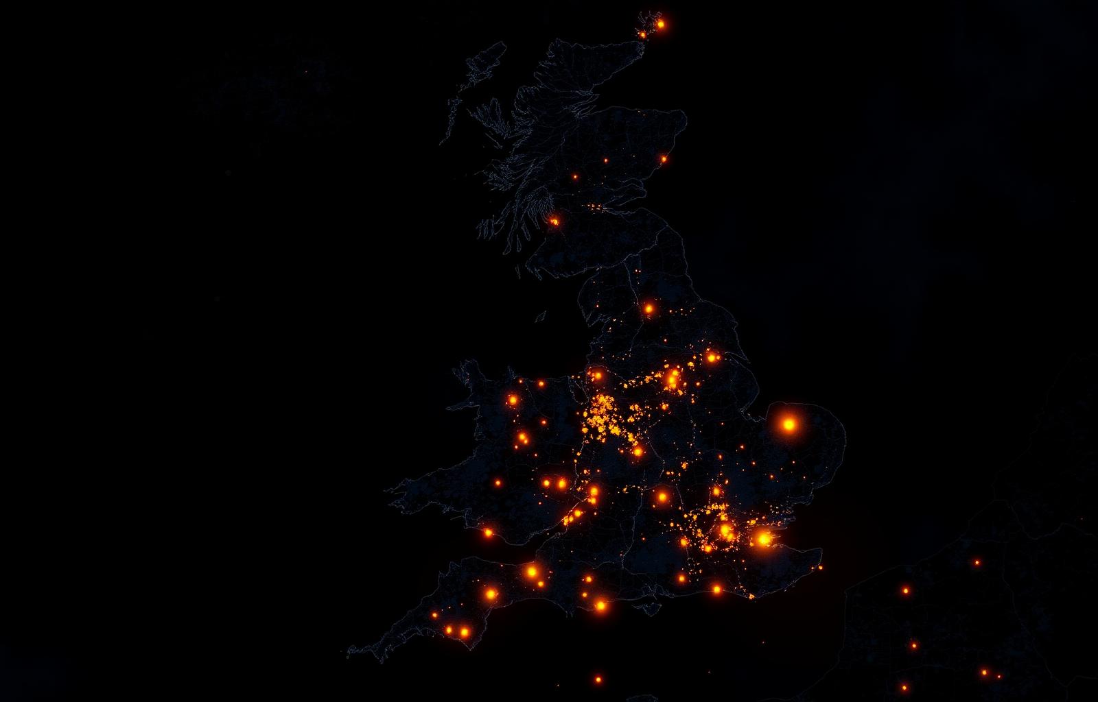 UK coverage map with active service hubs